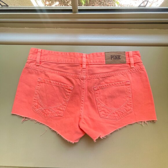 New Victoria's Secret Pink Shorts 4 Neon Coral Orange Denim Style NWT - Picture 5 of 10